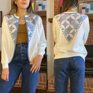 Vintage 90s Quilted Patchwork Open Front Cardigan Granny Cottagecore Swe…